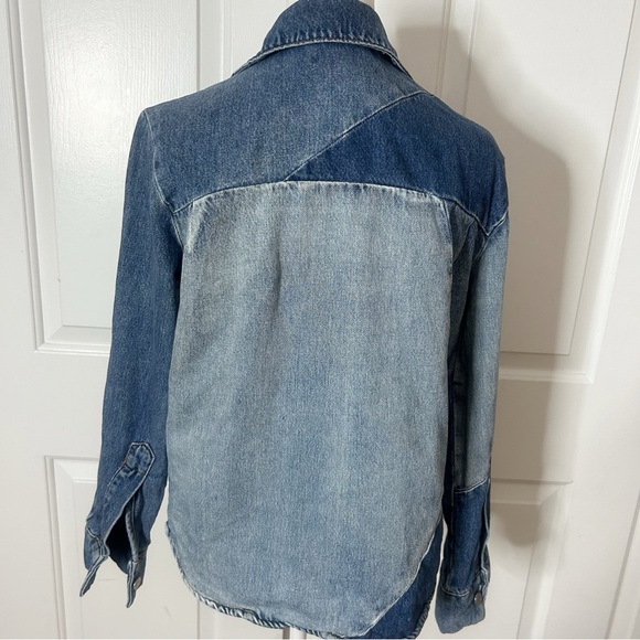 MAJE 
Patchwork-Effect Faded Denim Jacket (Size 1/small) - Picture 7 of 9